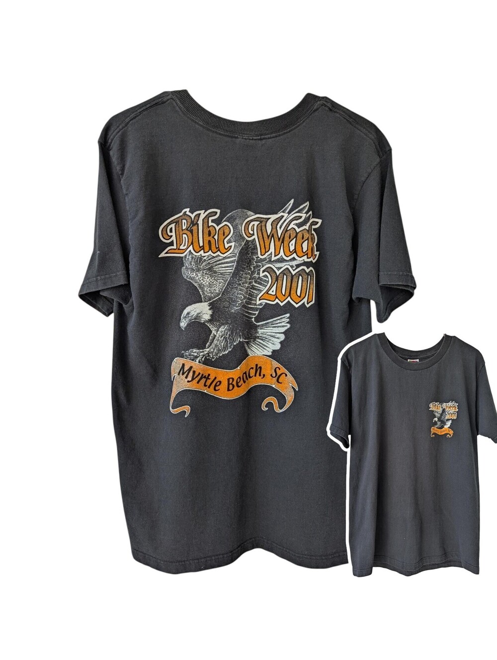 Vintage 2001 Myrtle Beach Bike Week Eagle T-Shirt Mens Large Black Biker 20x29